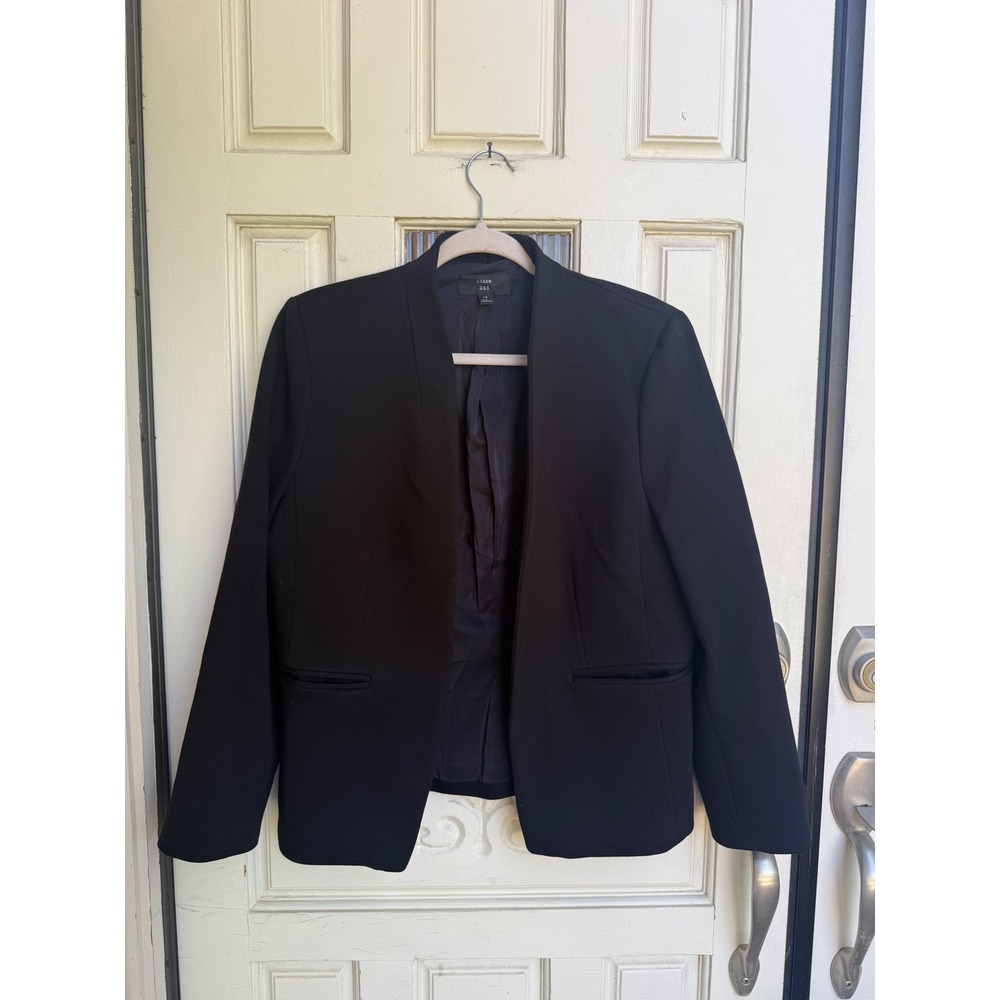 J.Crew 365 Black Open Front Blazer Collarless Professional Work Jacket Size 14